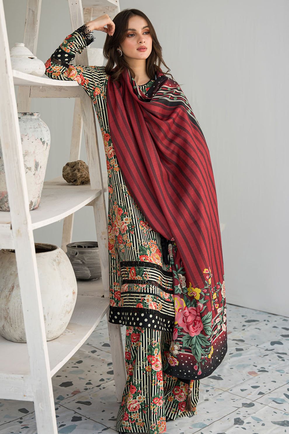 Digital Printed Corduroy Multi 3 Piece Suit - Jazmin Iris
