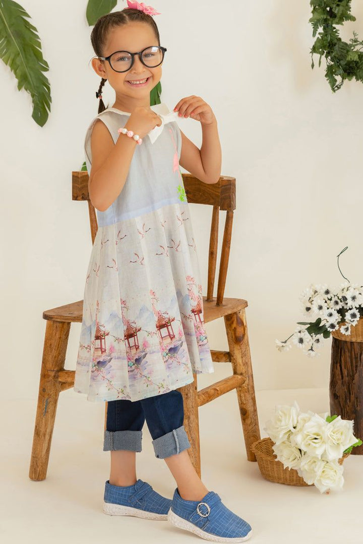White Cambric Kid Girls Kurti - J. Junaid Jamshed