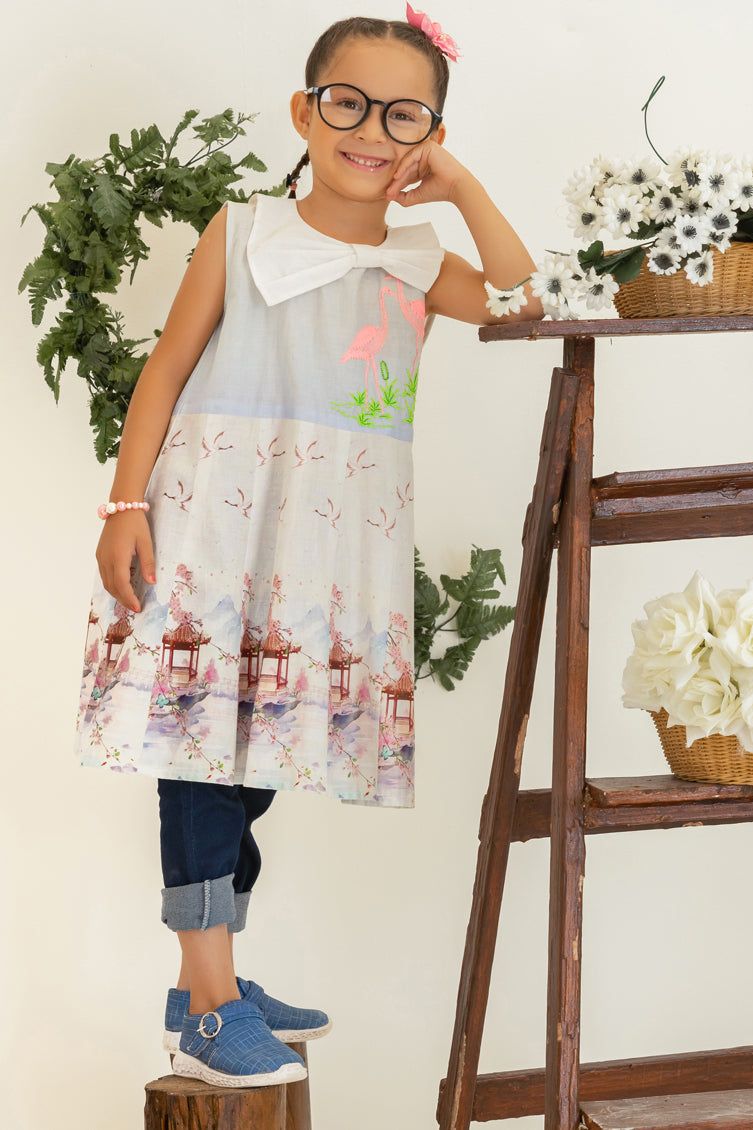 White Cambric Kid Girls Kurti - J. Junaid Jamshed