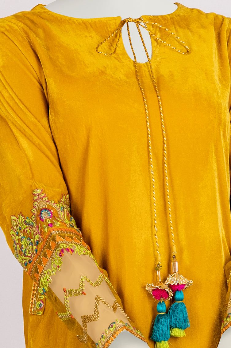 Velvet Yellow Teen's Kurti  -  J. Junaid Jamshed