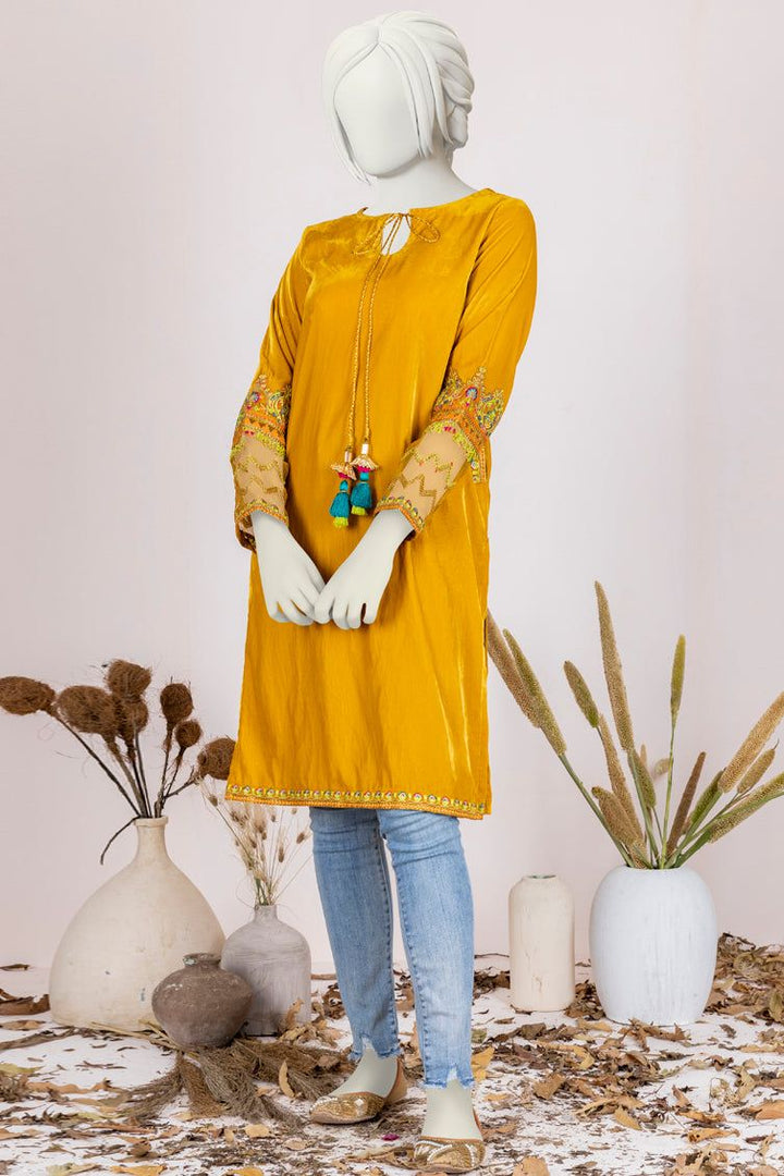 Velvet Yellow Teen's Kurti  -  J. Junaid Jamshed