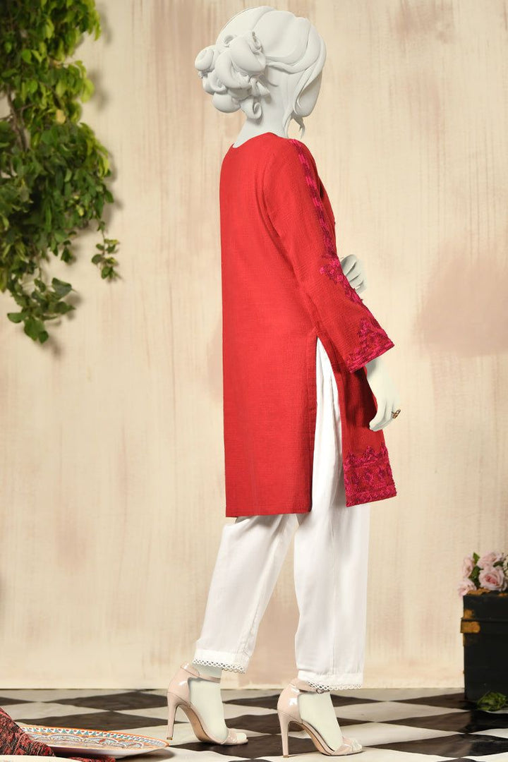 Red Khaddar Kurti - J. Junaid Jamshed