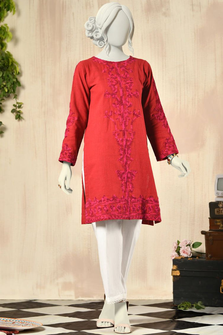 Red Khaddar Kurti - J. Junaid Jamshed