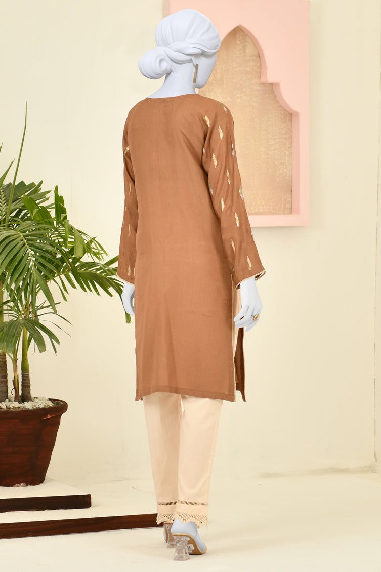 Cotton Light Brown Kurti - J. Junaid Jamshed