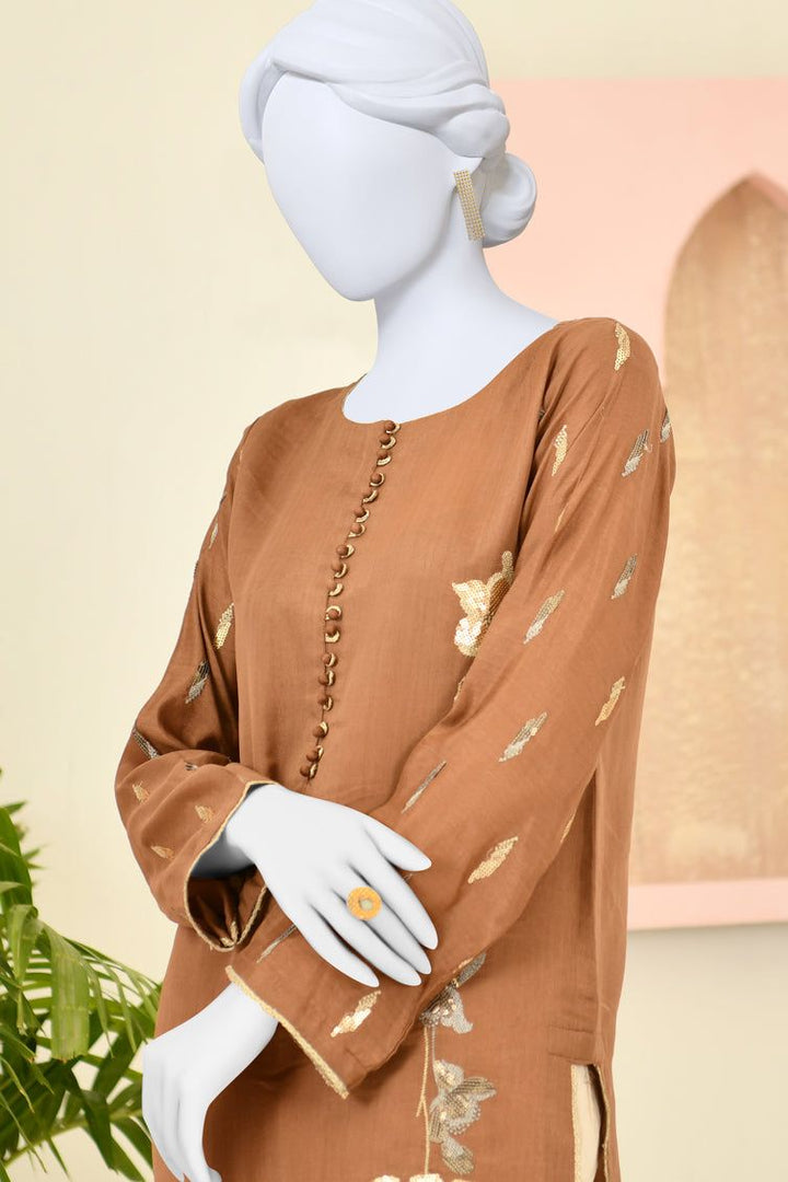 Cotton Light Brown Kurti - J. Junaid Jamshed