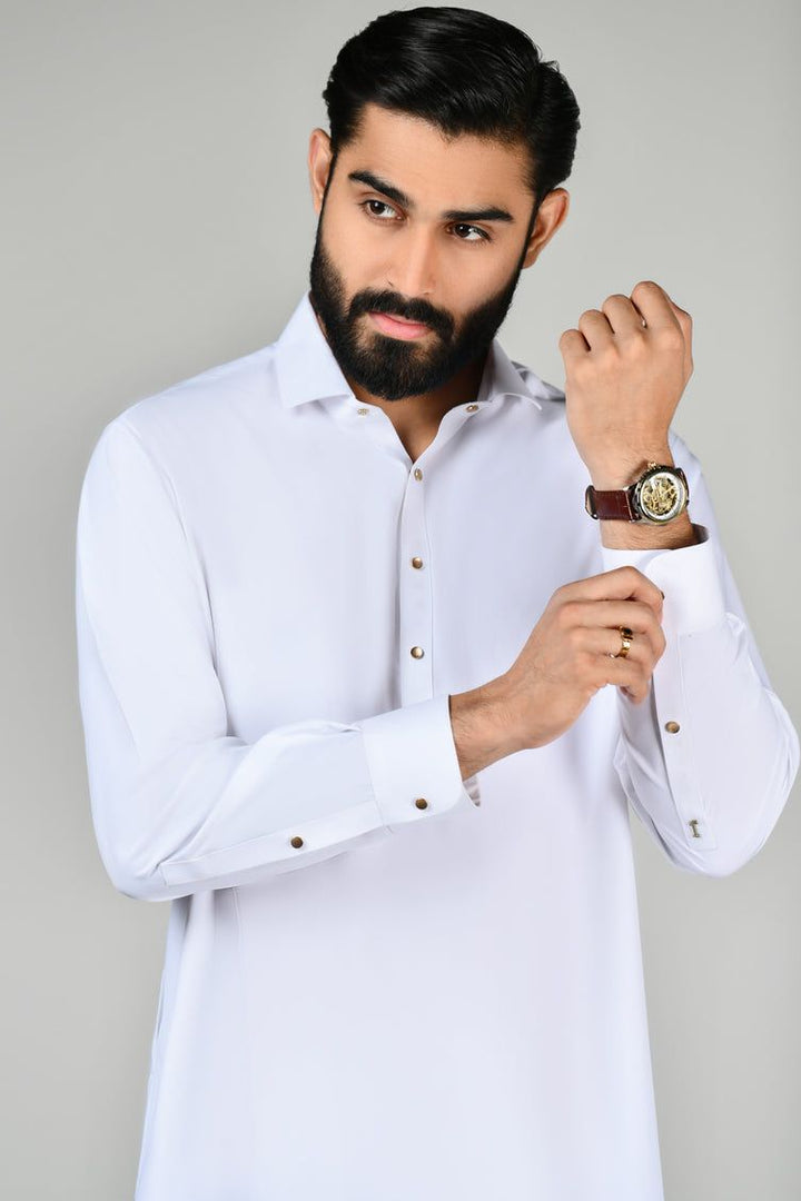 Blended White Shalwar Kameez - J. Junaid Jamshed
