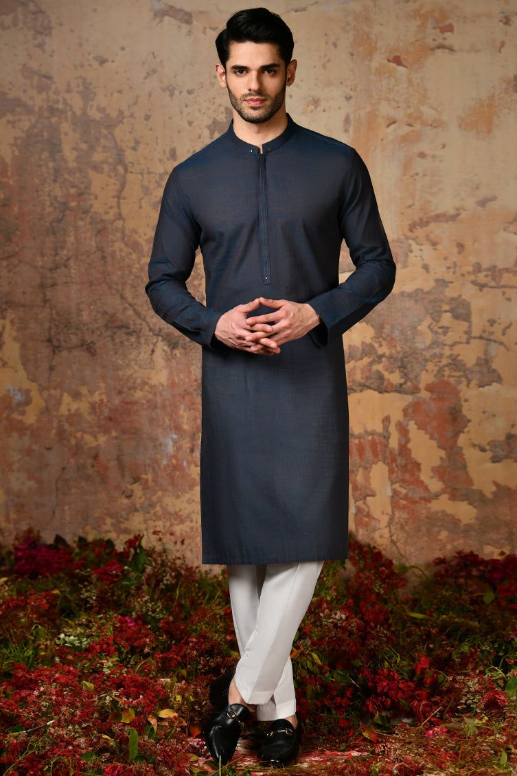 Cotton Blue Kurta - J. Junaid Jamshed