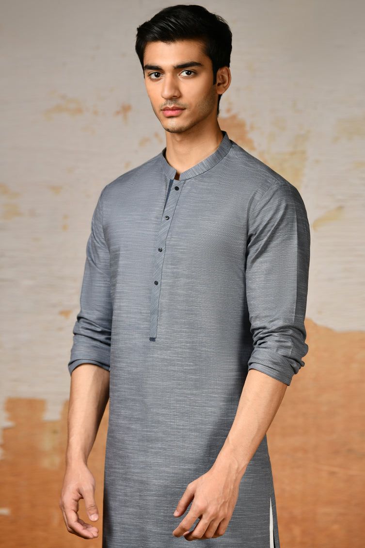 Cotton Grey Kurta - J. Junaid Jamshed