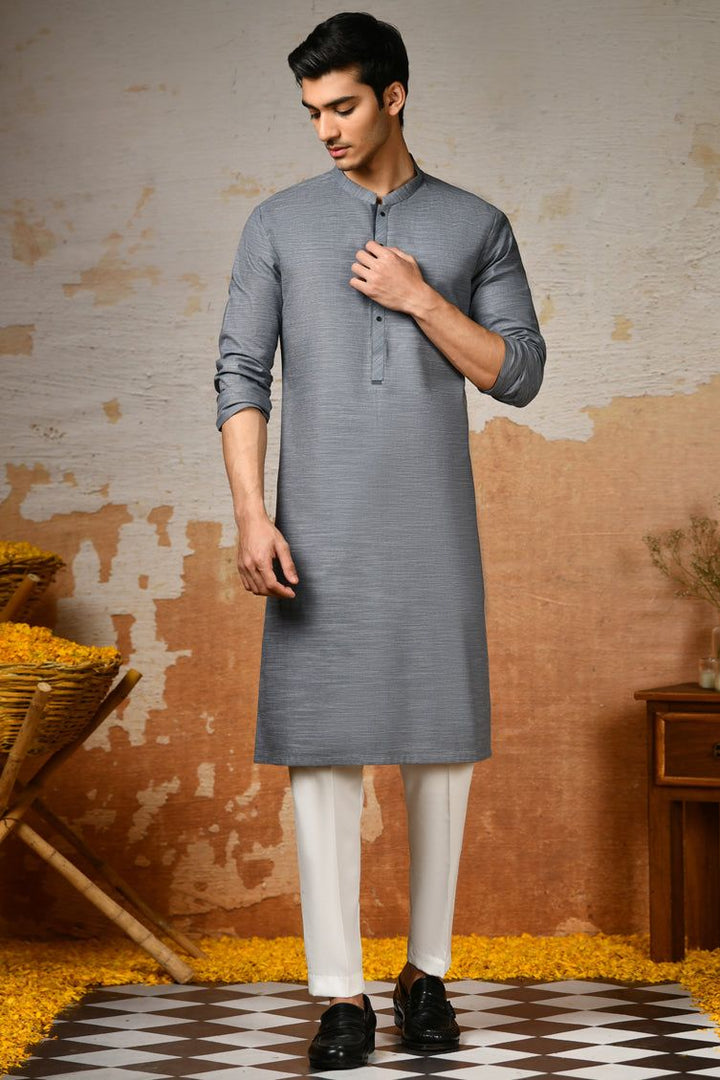 Cotton Grey Kurta - J. Junaid Jamshed