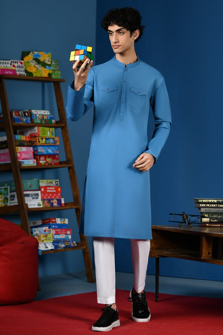 Blended Turquoise Kurta - J. Junaid Jamshed