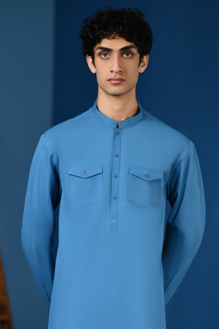 Blended Turquoise Kurta - J. Junaid Jamshed