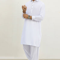 Blended White Kameez Shalwar - J. Junaid Jamshed