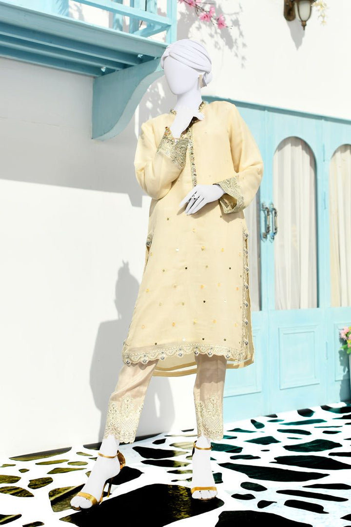 Silk Beige Kurti - J. Junaid Jamshed