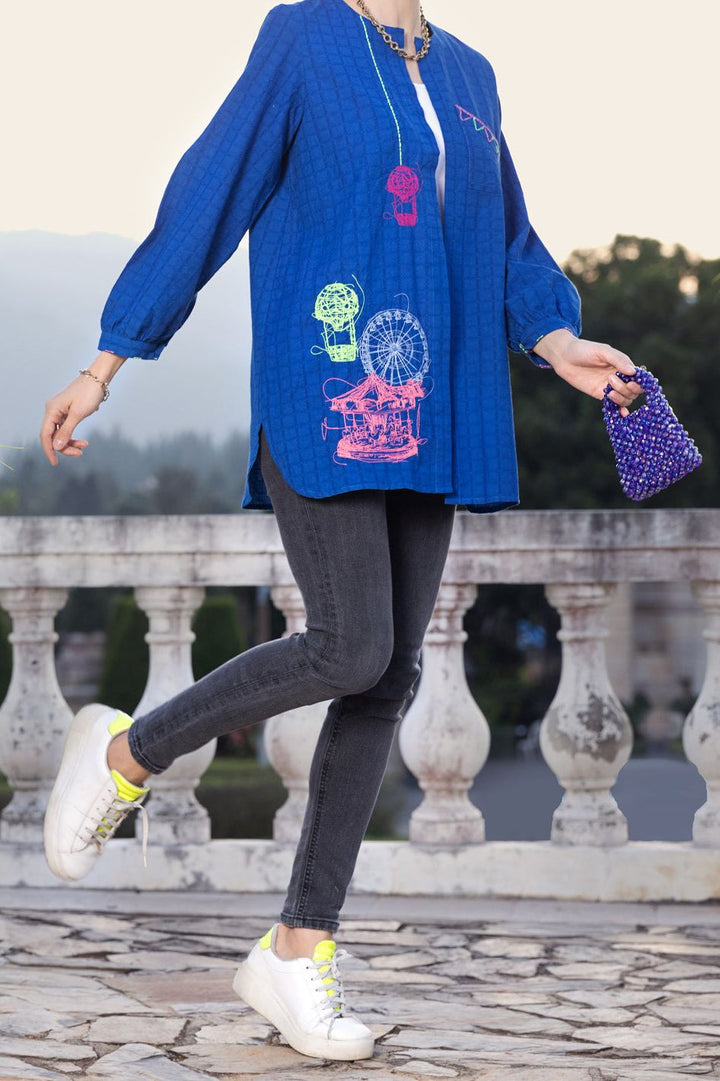 Lino Kara Blue Kurti - Almirah